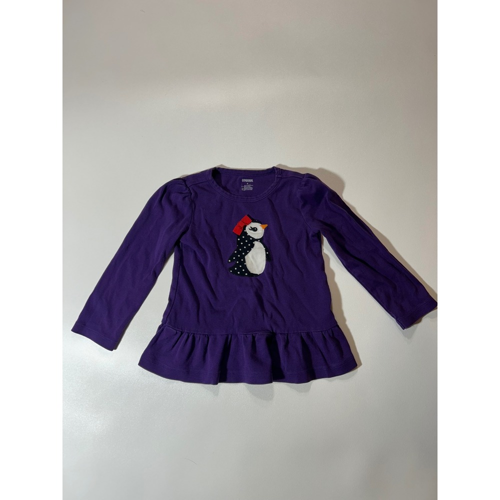Gymboree Penguin Top Girls 4 Purple Excellent Peplum Ruffle Long Sleeve Cotton